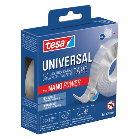 NASTRO BIADESIVO UNIVERSALE CON  NANO POWER  mm 30 x mt. 3