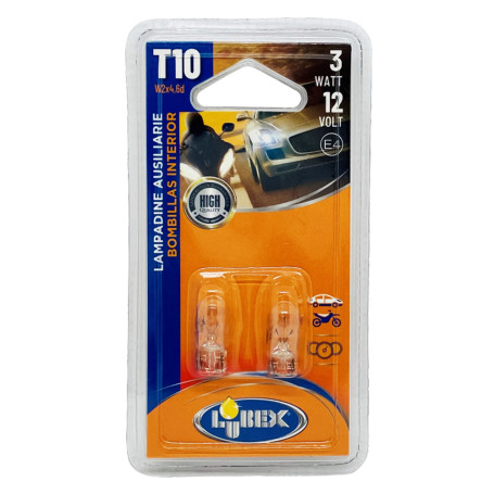 LAMPADINA TUTTO VETRO PER AUTO 3W - 12V - E4 - base T10 - pz.2