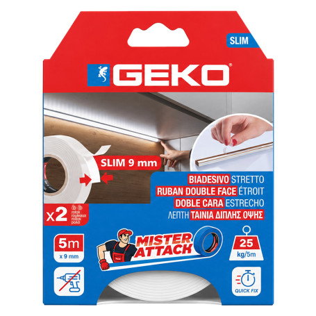 NASTRO BIADESIVO IN SCHIUMA  MISTER ATTACH SLIM  mm 9 x mt. 5 - cf. 2 pezzi