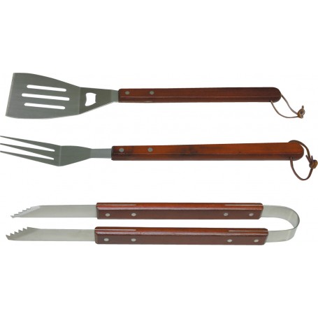 SET 3 PEZZI MANICO LEGNO PER BARBECUE