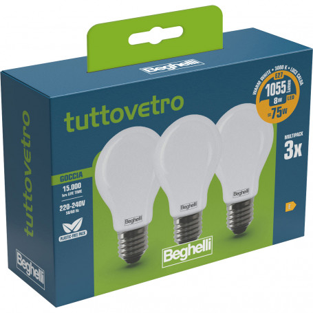 BEGHELLI LED 58050 GOCCIA E27 W8 CA3000K SET 3