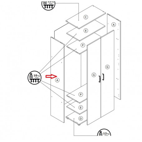 ZZ-FIANCO A X KIT ARMADIO\SCARP. 2A CM.70X36X181H BIANCA
